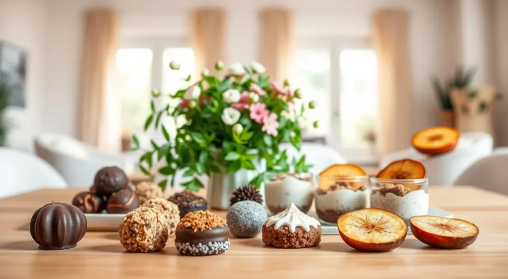 Sugar-free desserts for diabetics, including no-bake cheesecake, chia seed pudding, almond flour cookies, and chocolate mousse.