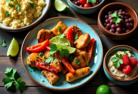 Diabetic-friendly Mexican snack plate with jicama sticks, guacamole, and black bean salad