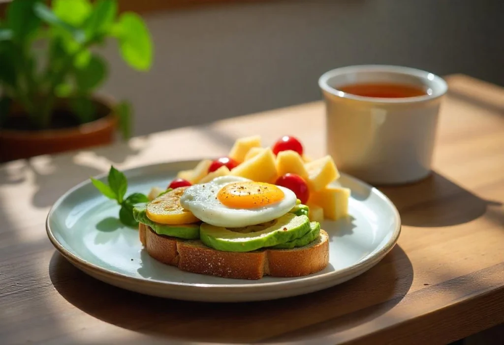 7 Delicious Diabetic Breakfast Recipes to Start Your Day Right 1 Diabetic-friendly breakfast with avocado toast, poached eggs, fresh fruit, and herbal tea.