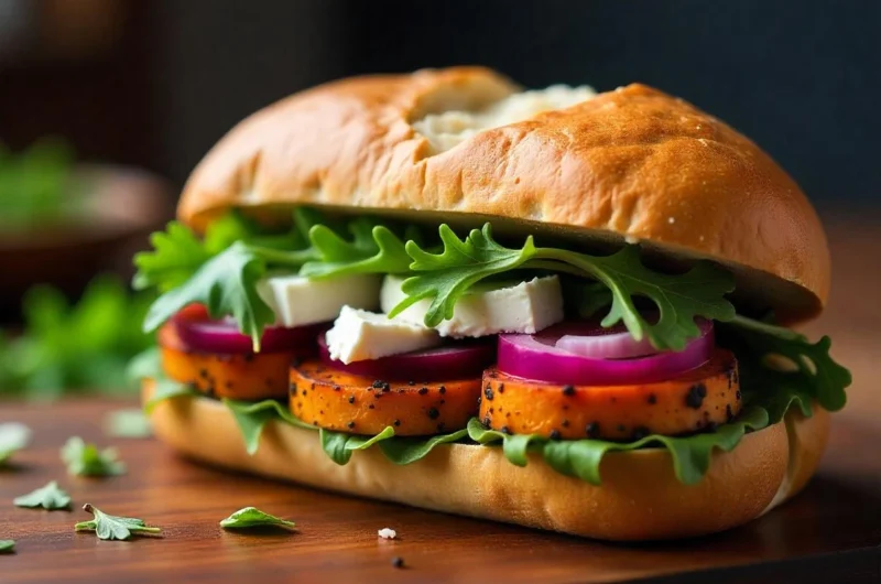 Roasted Sweet Potato & Beet Sandwiches with Feta Spread