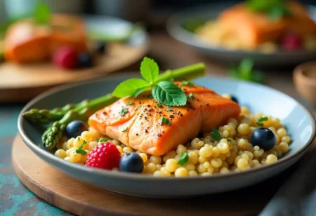 A colorful and nutritious monthly diabetic meal plan featuring fresh ingredients.