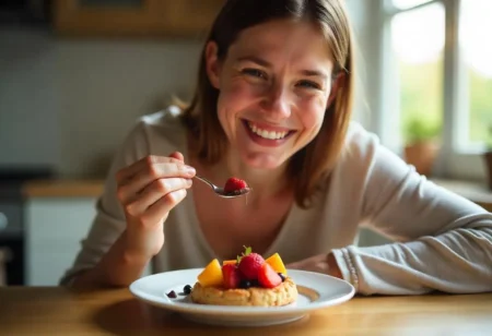Diabetic enjoying diabetic-friendly desserts at home