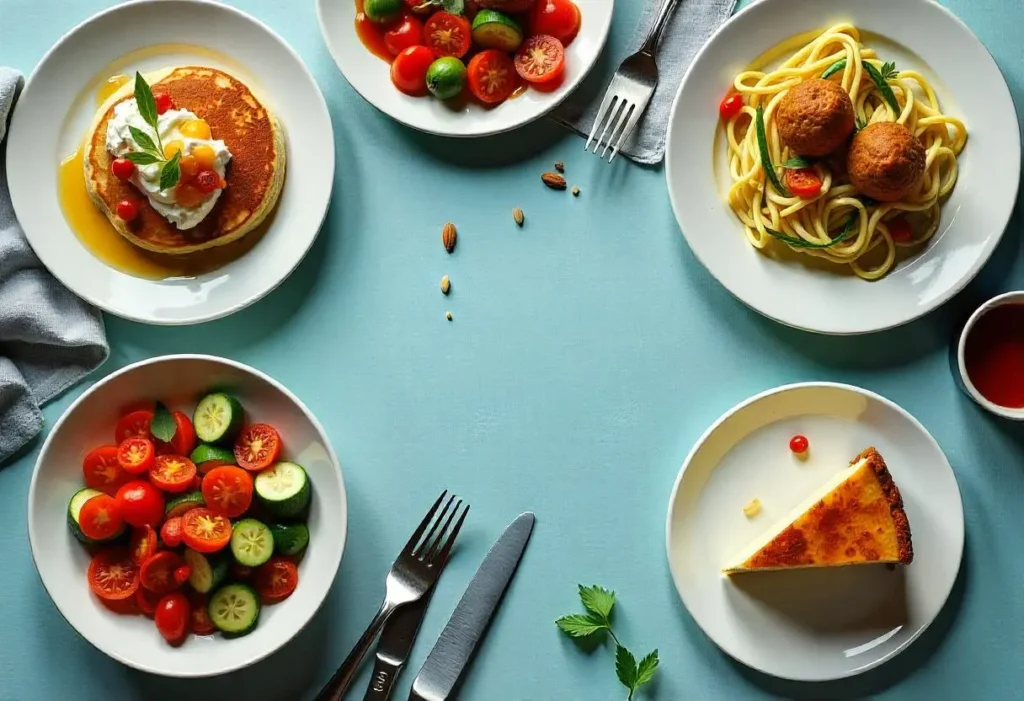 Sugar-free diabetic meals arranged on a rustic table