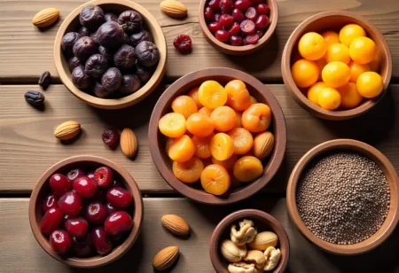 Diabetic-friendly dry fruits and nuts on table