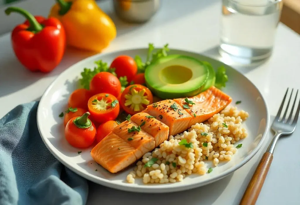 High blood sugar food balanced meal plate
