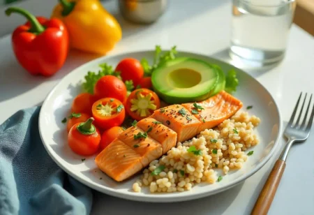 High blood sugar food balanced meal plate