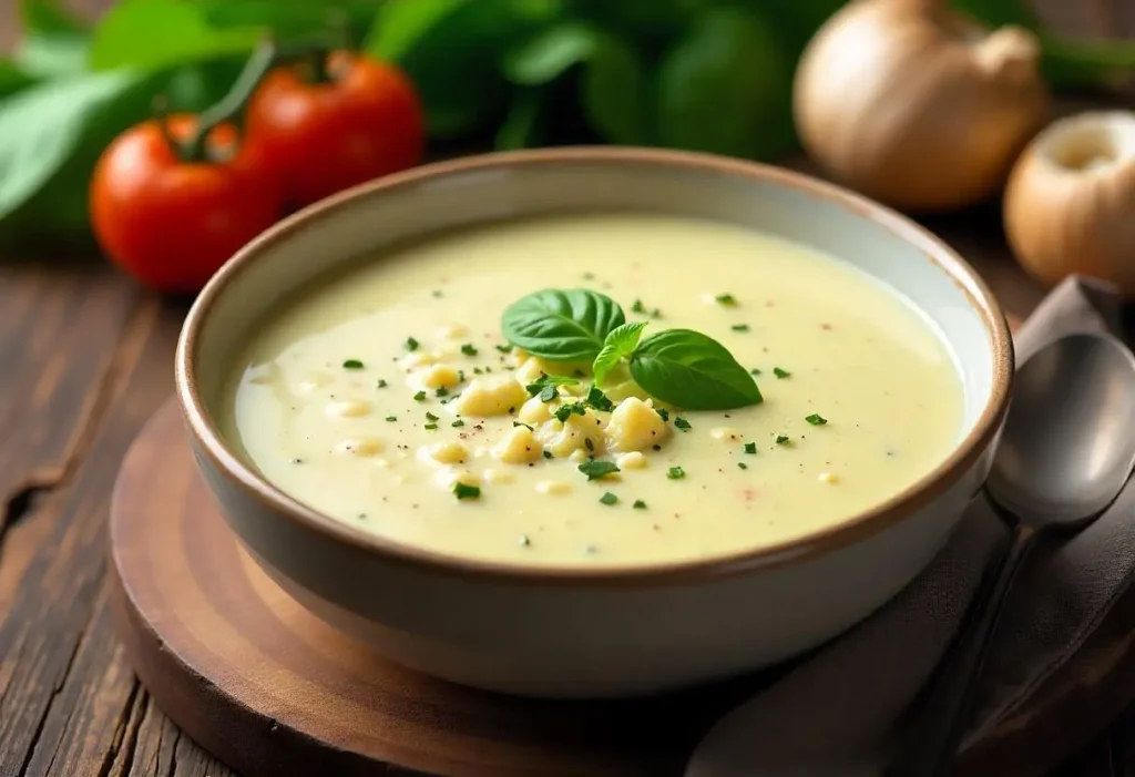 Low carb cauliflower soup with herbs for diabetics